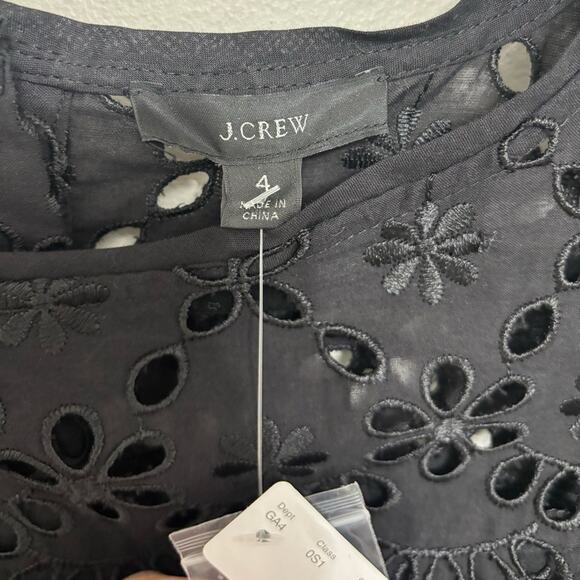 NWT J. Crew Bell-Sleeve Dress in Embroidered Eyelet in Black - Size 4 - Picture 4 of 8